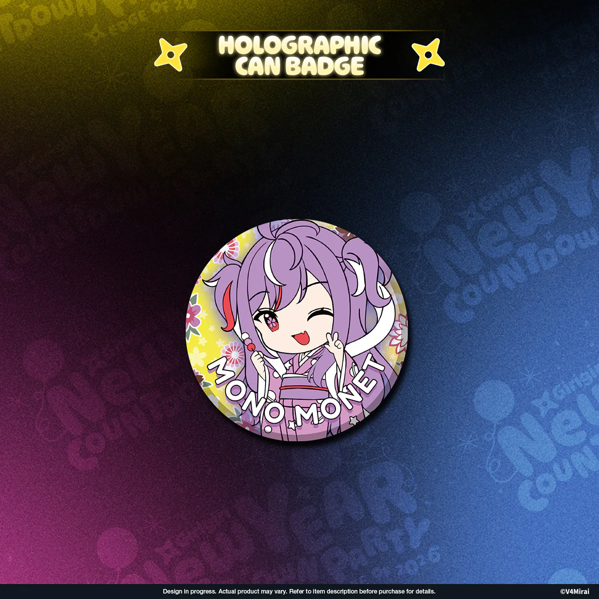 V4Mirai 2026 New Year Blessings Merch - Holographic Can Badge - Image 3